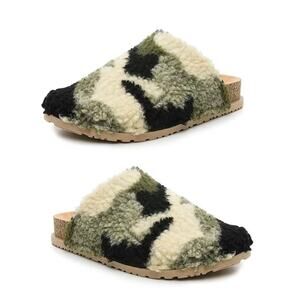 Nicole Miller Faux Fur Bondy Slippers – Green Camo | Women’s Size 6 | NIB